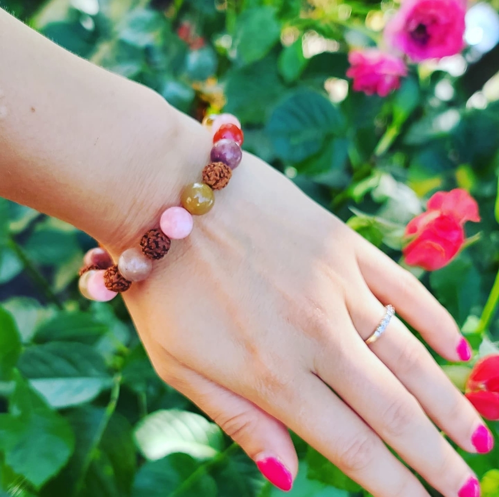 Agate , Quartz and Rudraksha beads bracelet